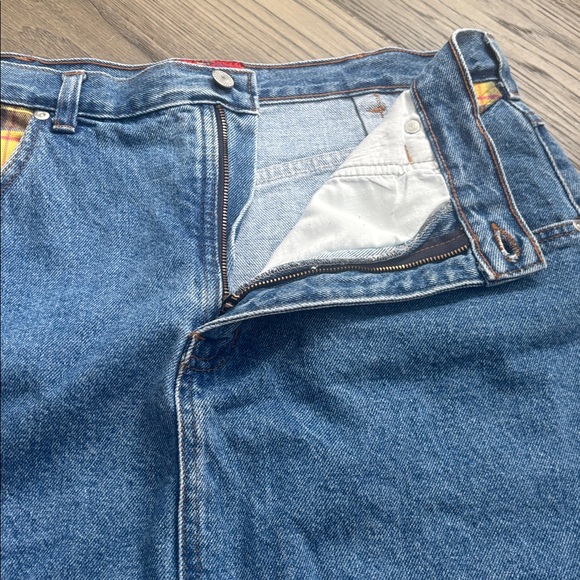 French Dressing | Vintage Denim Skirt with Yellow and Black Plaid Accents Sz 38 - Picture 8 of 11